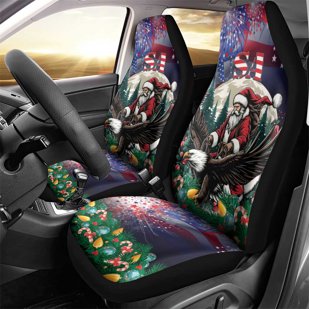 USA Christmas Car Seat Cover Santa Claus With Eagle - Wonder Print Shop