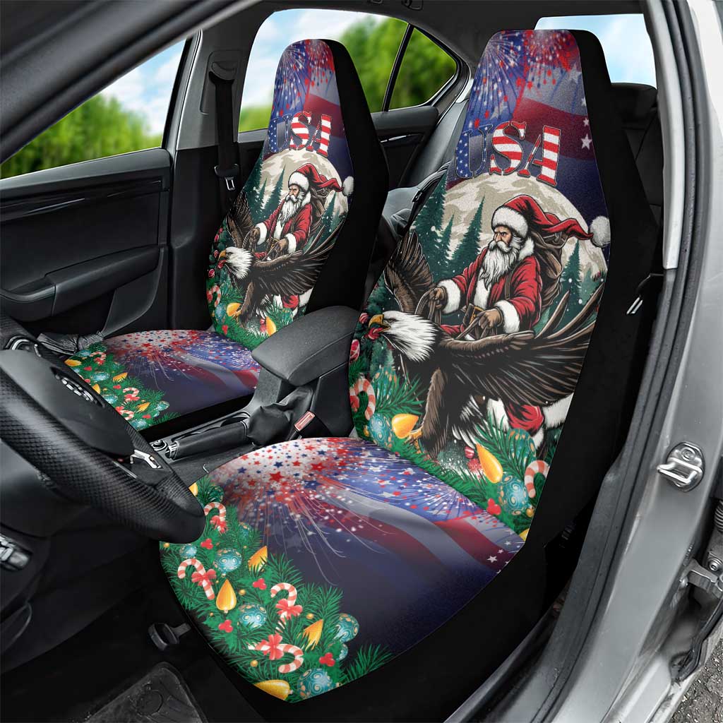 USA Christmas Car Seat Cover Santa Claus With Eagle - Wonder Print Shop