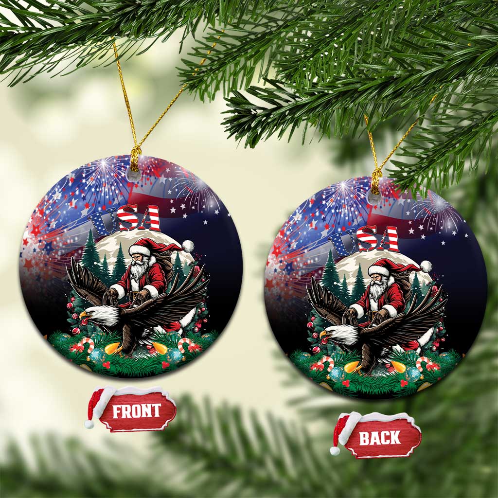 USA Christmas Ceramic Ornament Santa Claus With Eagle - Wonder Print Shop