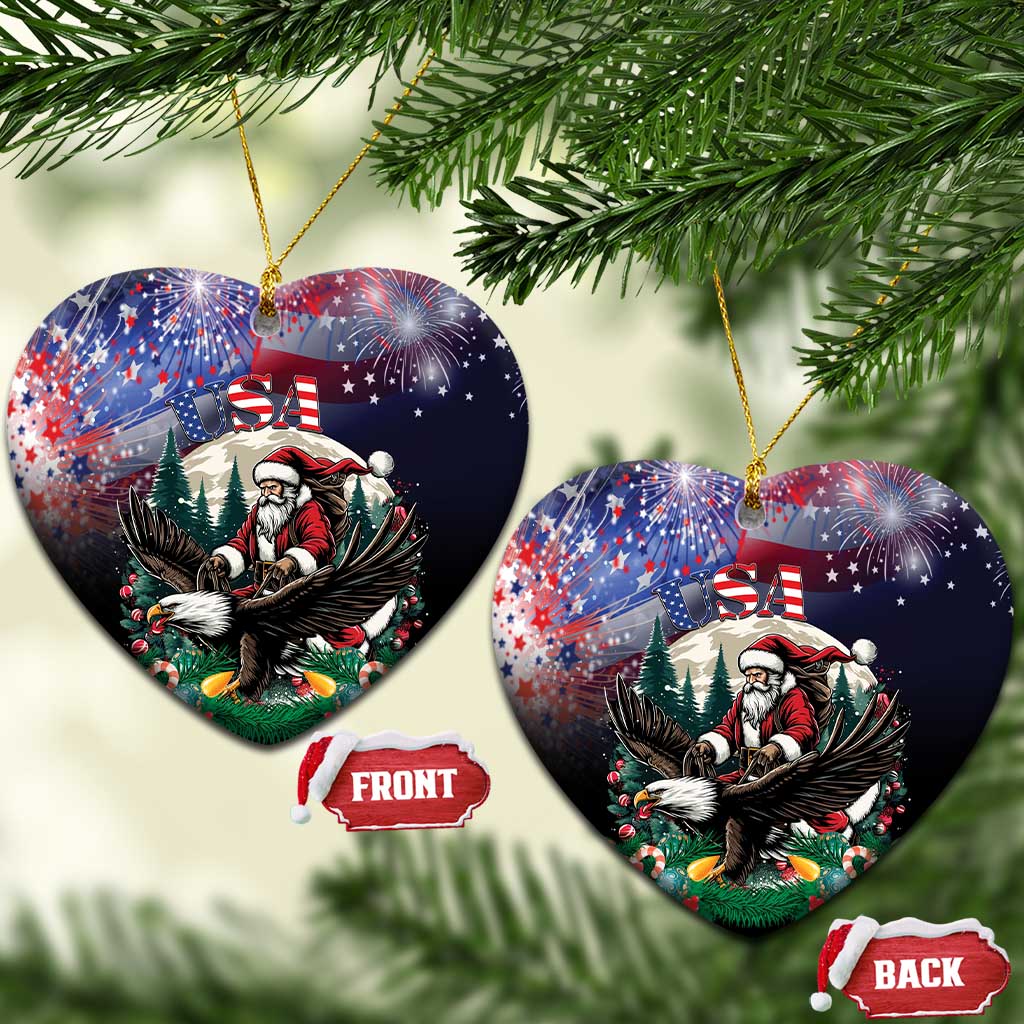 USA Christmas Ceramic Ornament Santa Claus With Eagle - Wonder Print Shop