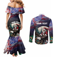 Personalized USA Christmas Couples Matching Mermaid Dress and Long Sleeve Button Shirt Santa Claus With Eagle