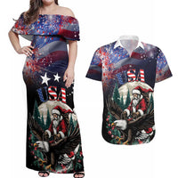 Personalized USA Christmas Couples Matching Off Shoulder Maxi Dress and Hawaiian Shirt Santa Claus With Eagle - Wonder Print Shop