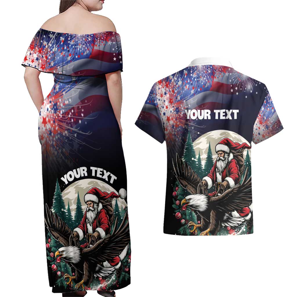 Personalized USA Christmas Couples Matching Off Shoulder Maxi Dress and Hawaiian Shirt Santa Claus With Eagle - Wonder Print Shop