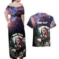 Personalized USA Christmas Couples Matching Off Shoulder Maxi Dress and Hawaiian Shirt Santa Claus With Eagle - Wonder Print Shop