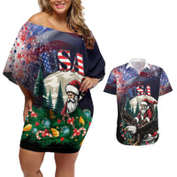 Personalized USA Christmas Couples Matching Off Shoulder Short Dress and Hawaiian Shirt Santa Claus With Eagle - Wonder Print Shop