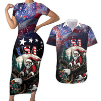 Personalized USA Christmas Couples Matching Short Sleeve Bodycon Dress and Hawaiian Shirt Santa Claus With Eagle - Wonder Print Shop
