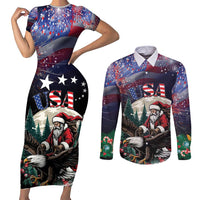 Personalized USA Christmas Couples Matching Short Sleeve Bodycon Dress and Long Sleeve Button Shirt Santa Claus With Eagle - Wonder Print Shop