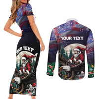Personalized USA Christmas Couples Matching Short Sleeve Bodycon Dress and Long Sleeve Button Shirt Santa Claus With Eagle - Wonder Print Shop