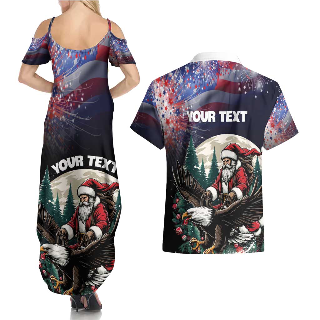 Personalized USA Christmas Couples Matching Summer Maxi Dress and Hawaiian Shirt Santa Claus With Eagle - Wonder Print Shop