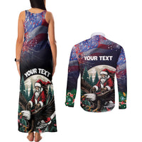 Personalized USA Christmas Couples Matching Tank Maxi Dress and Long Sleeve Button Shirt Santa Claus With Eagle - Wonder Print Shop