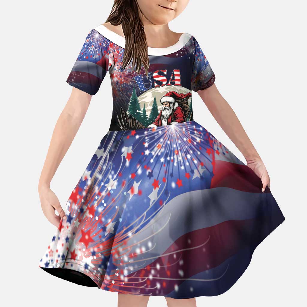 Personalized USA Christmas Family Matching Long Sleeve Bodycon Dress and Hawaiian Shirt Santa Claus With Eagle - Wonder Print Shop