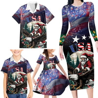 Personalized USA Christmas Family Matching Long Sleeve Bodycon Dress and Hawaiian Shirt Santa Claus With Eagle - Wonder Print Shop