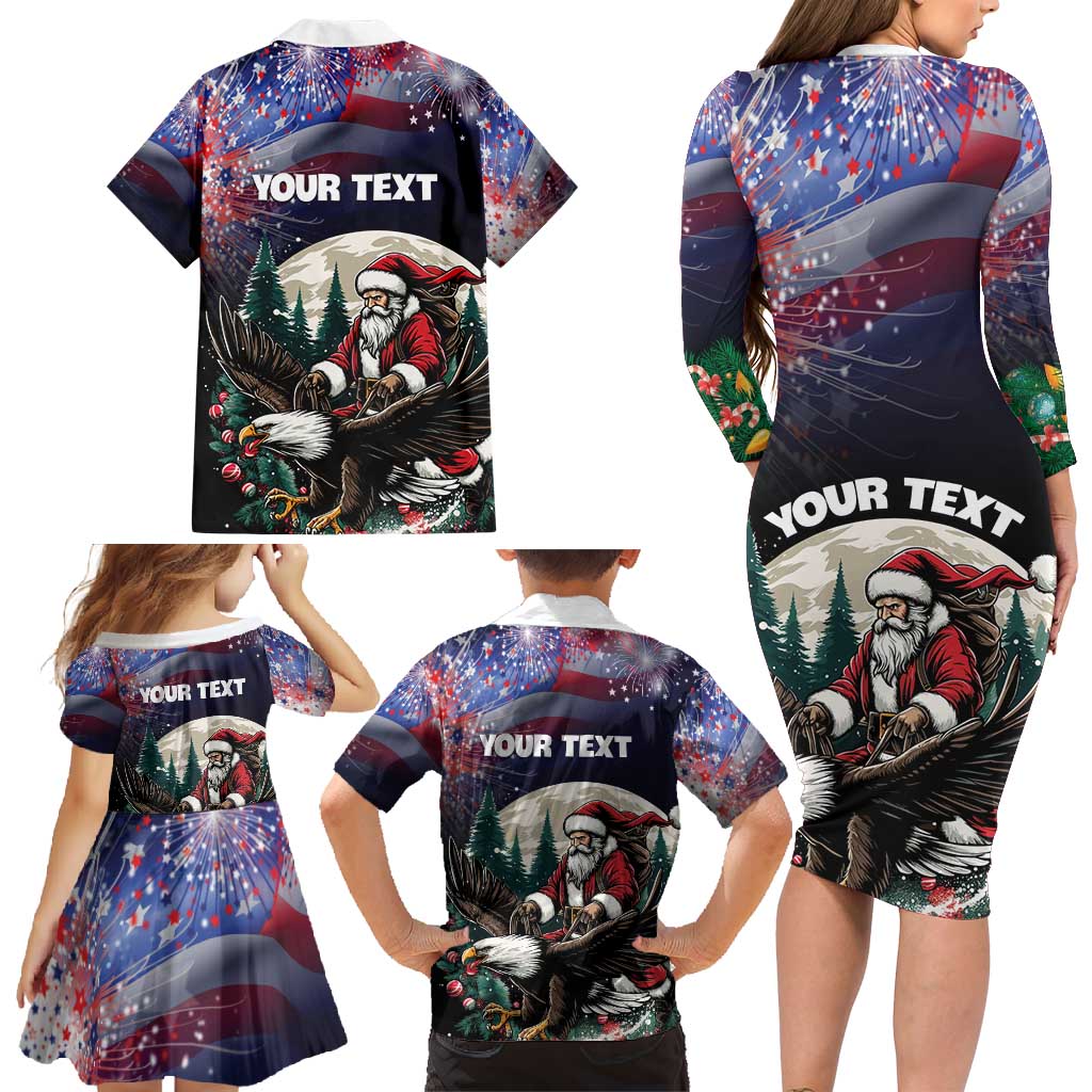 Personalized USA Christmas Family Matching Long Sleeve Bodycon Dress and Hawaiian Shirt Santa Claus With Eagle - Wonder Print Shop