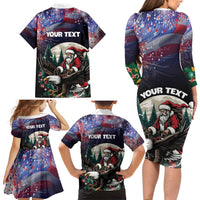 Personalized USA Christmas Family Matching Long Sleeve Bodycon Dress and Hawaiian Shirt Santa Claus With Eagle - Wonder Print Shop