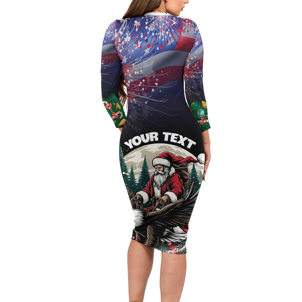 Personalized USA Christmas Family Matching Long Sleeve Bodycon Dress and Hawaiian Shirt Santa Claus With Eagle - Wonder Print Shop