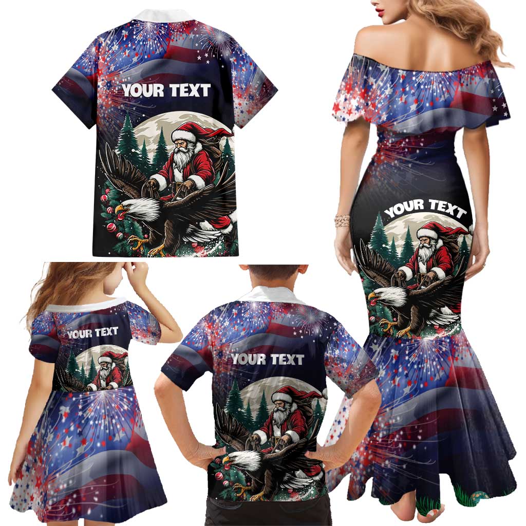 Personalized USA Christmas Family Matching Mermaid Dress and Hawaiian Shirt Santa Claus With Eagle - Wonder Print Shop
