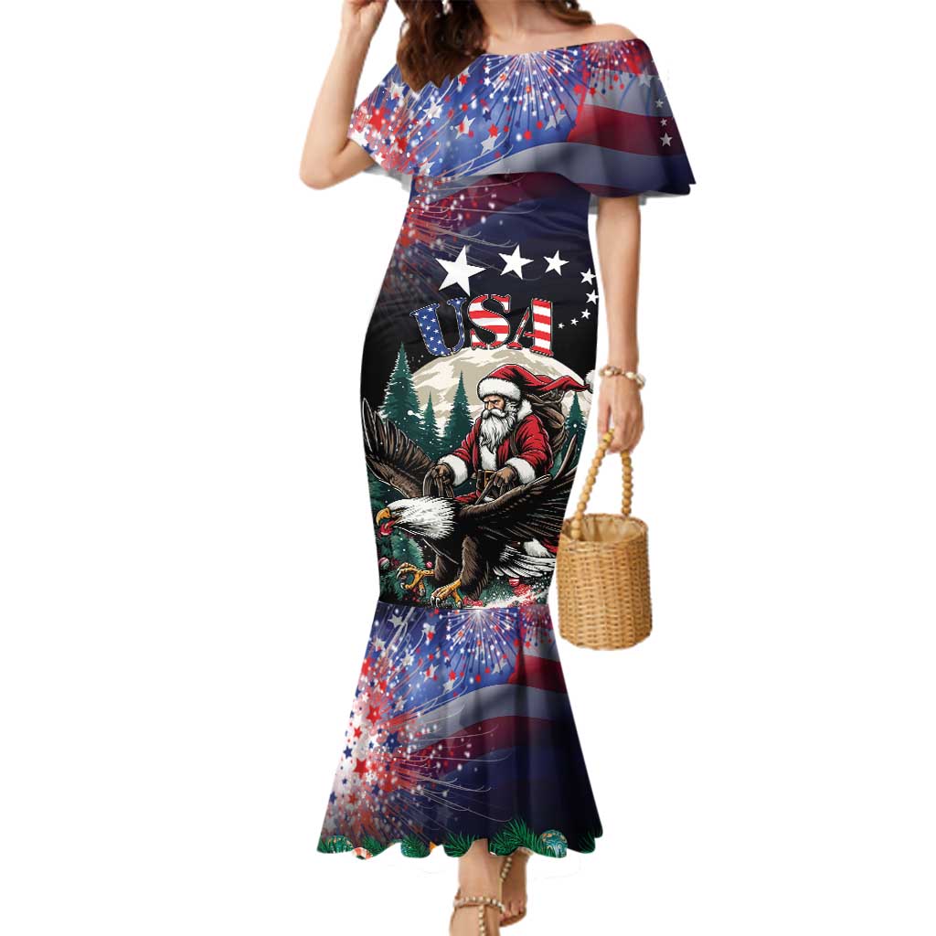 Personalized USA Christmas Family Matching Mermaid Dress and Hawaiian Shirt Santa Claus With Eagle - Wonder Print Shop