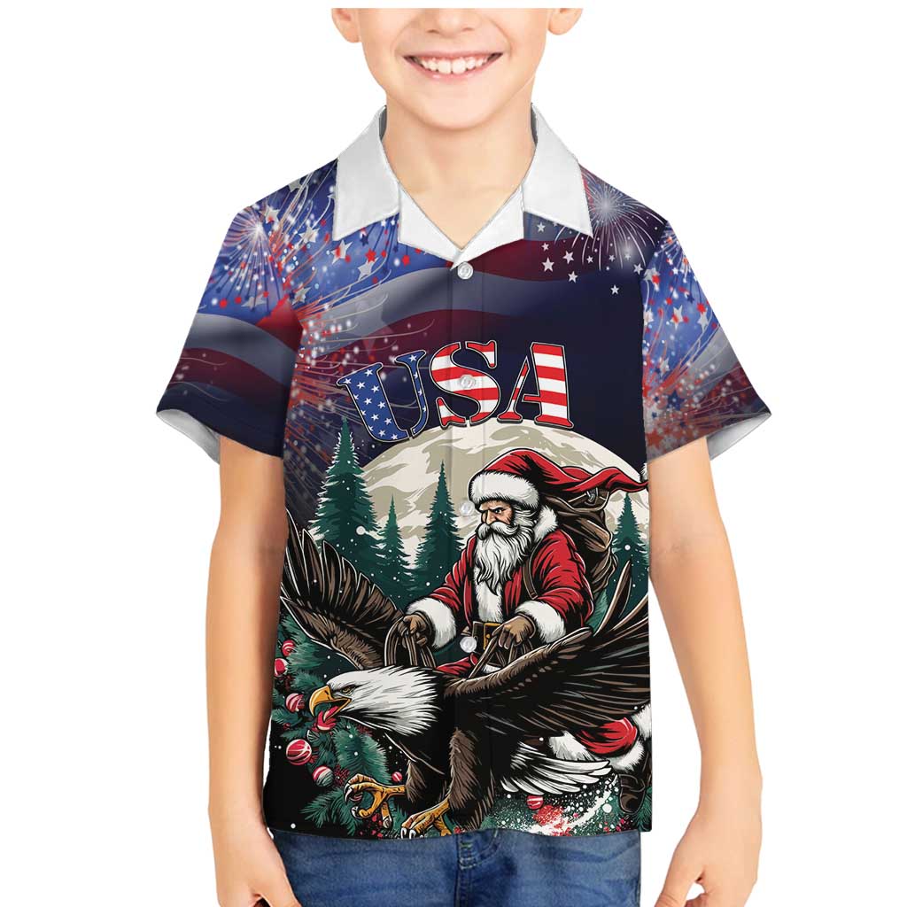 Personalized USA Christmas Family Matching Mermaid Dress and Hawaiian Shirt Santa Claus With Eagle - Wonder Print Shop