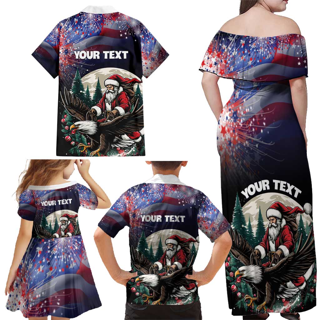Personalized USA Christmas Family Matching Off Shoulder Maxi Dress and Hawaiian Shirt Santa Claus With Eagle - Wonder Print Shop