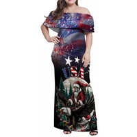 Personalized USA Christmas Family Matching Off Shoulder Maxi Dress and Hawaiian Shirt Santa Claus With Eagle - Wonder Print Shop