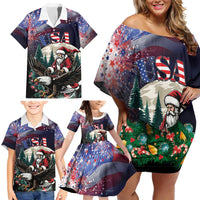 Personalized USA Christmas Family Matching Off Shoulder Short Dress and Hawaiian Shirt Santa Claus With Eagle - Wonder Print Shop