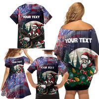 Personalized USA Christmas Family Matching Off Shoulder Short Dress and Hawaiian Shirt Santa Claus With Eagle - Wonder Print Shop