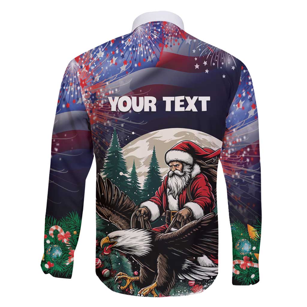 Personalized USA Christmas Family Matching Off Shoulder Short Dress and Hawaiian Shirt Santa Claus With Eagle - Wonder Print Shop