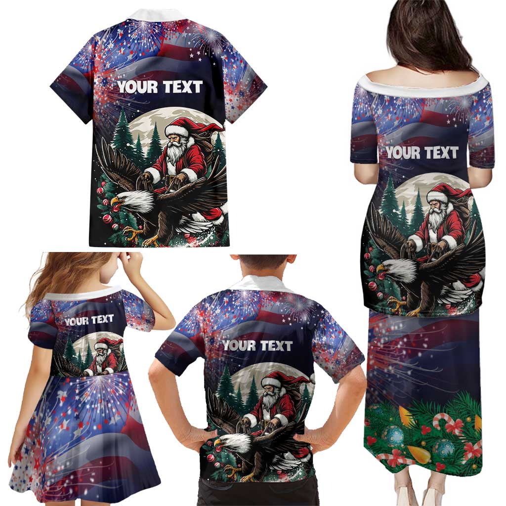 Personalized USA Christmas Family Matching Puletasi and Hawaiian Shirt Santa Claus With Eagle - Wonder Print Shop