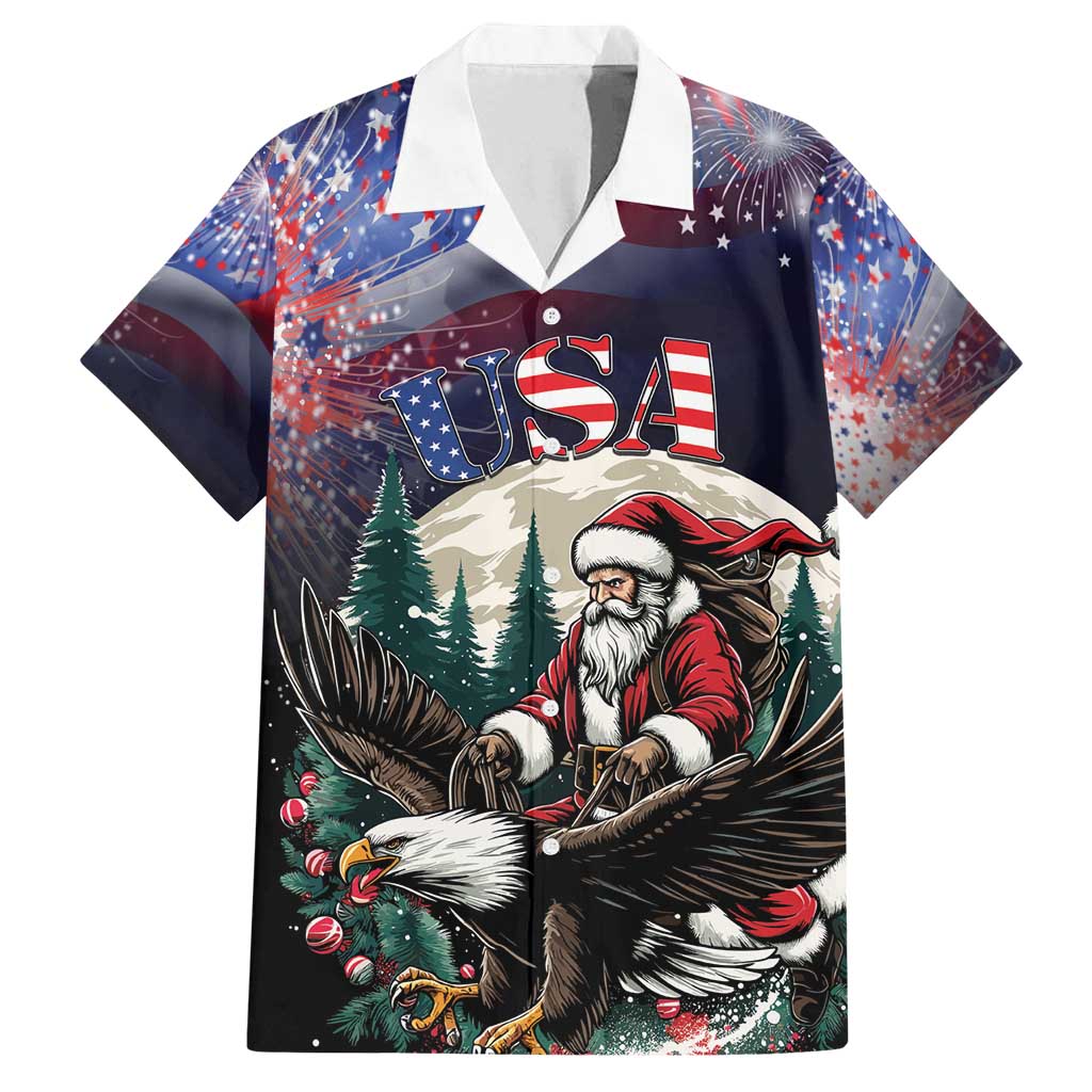Personalized USA Christmas Family Matching Puletasi and Hawaiian Shirt Santa Claus With Eagle - Wonder Print Shop