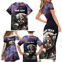 Personalized USA Christmas Family Matching Short Sleeve Bodycon Dress and Hawaiian Shirt Santa Claus With Eagle - Wonder Print Shop