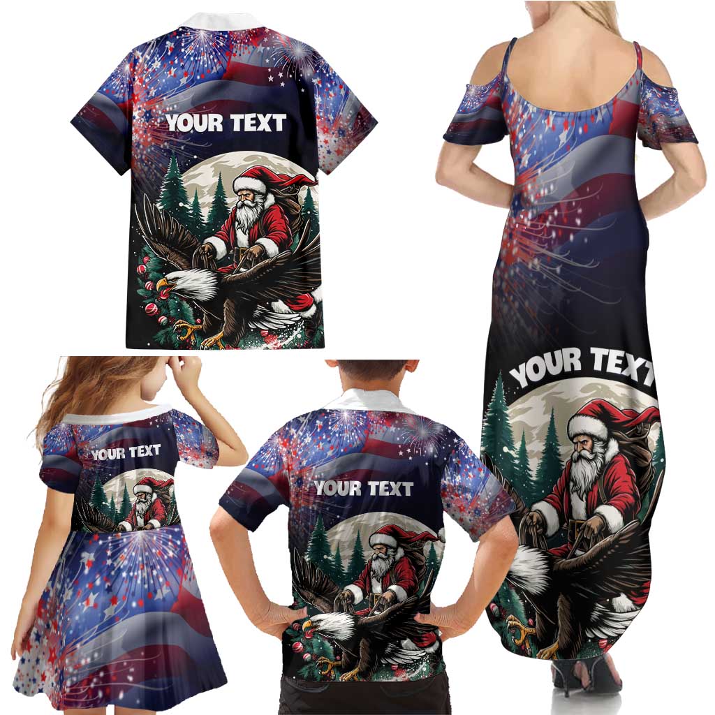Personalized USA Christmas Family Matching Summer Maxi Dress and Hawaiian Shirt Santa Claus With Eagle - Wonder Print Shop