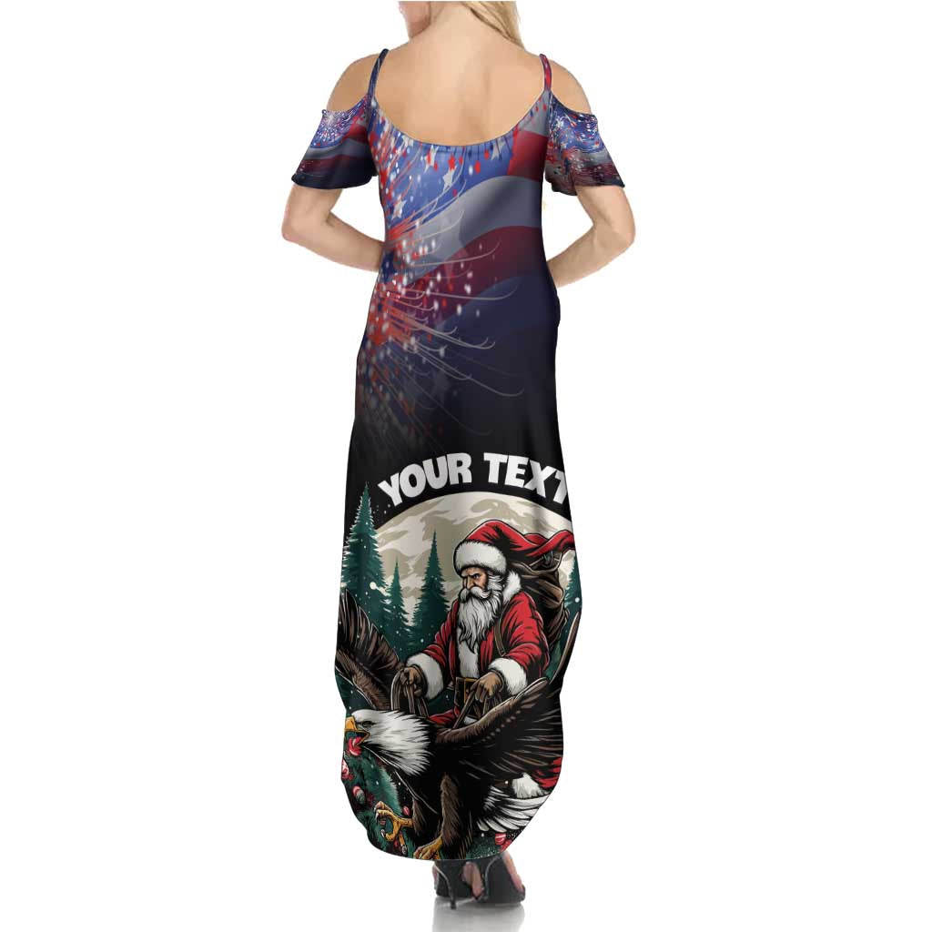 Personalized USA Christmas Family Matching Summer Maxi Dress and Hawaiian Shirt Santa Claus With Eagle - Wonder Print Shop