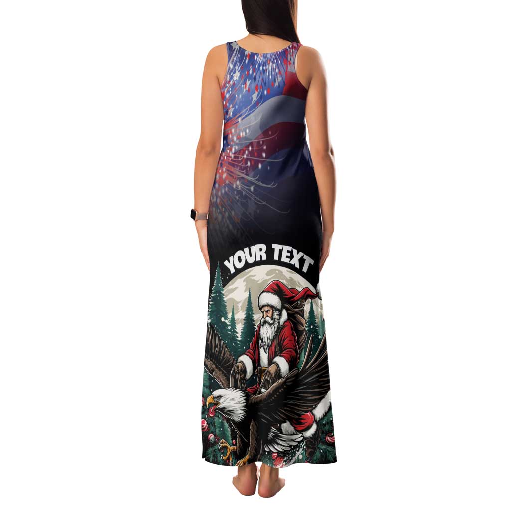 Personalized USA Christmas Family Matching Tank Maxi Dress and Hawaiian Shirt Santa Claus With Eagle - Wonder Print Shop