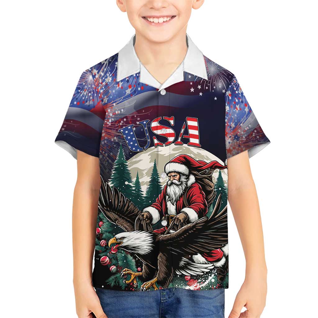 Personalized USA Christmas Family Matching Tank Maxi Dress and Hawaiian Shirt Santa Claus With Eagle - Wonder Print Shop