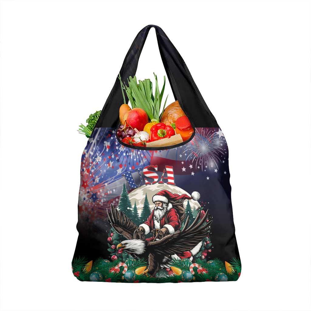 USA Christmas Grocery Bag Santa Claus With Eagle