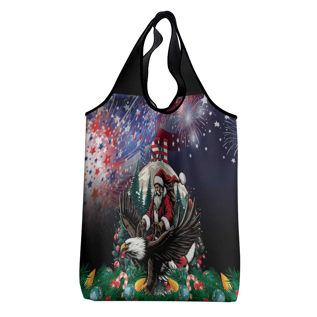 USA Christmas Grocery Bag Santa Claus With Eagle