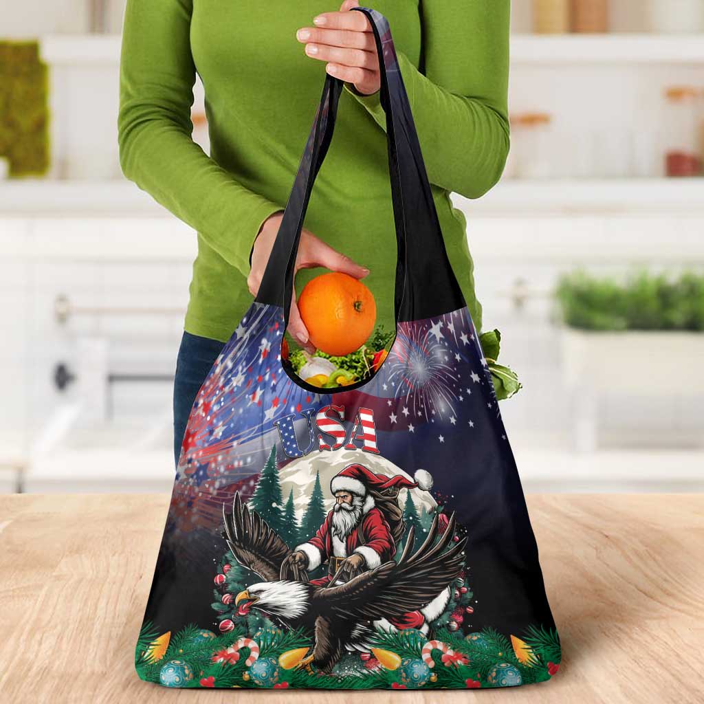 USA Christmas Grocery Bag Santa Claus With Eagle
