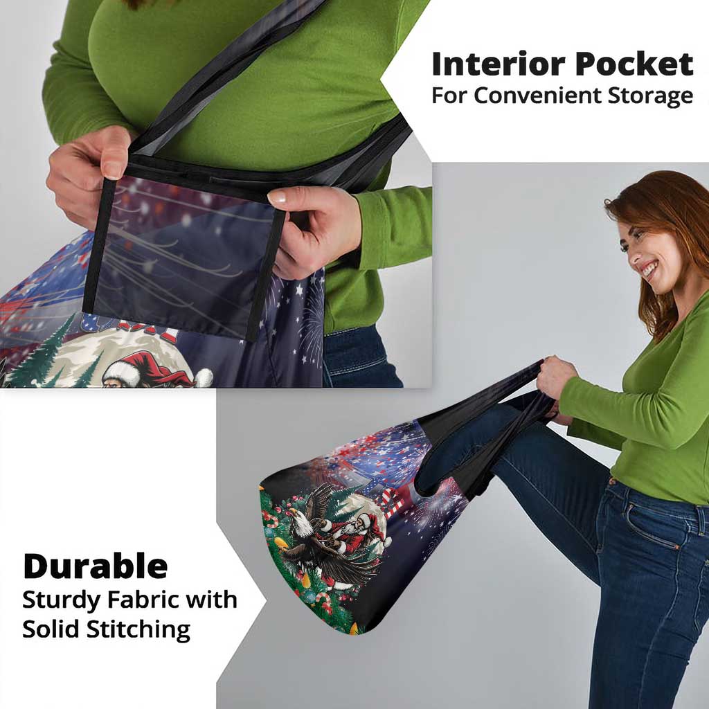 USA Christmas Grocery Bag Santa Claus With Eagle