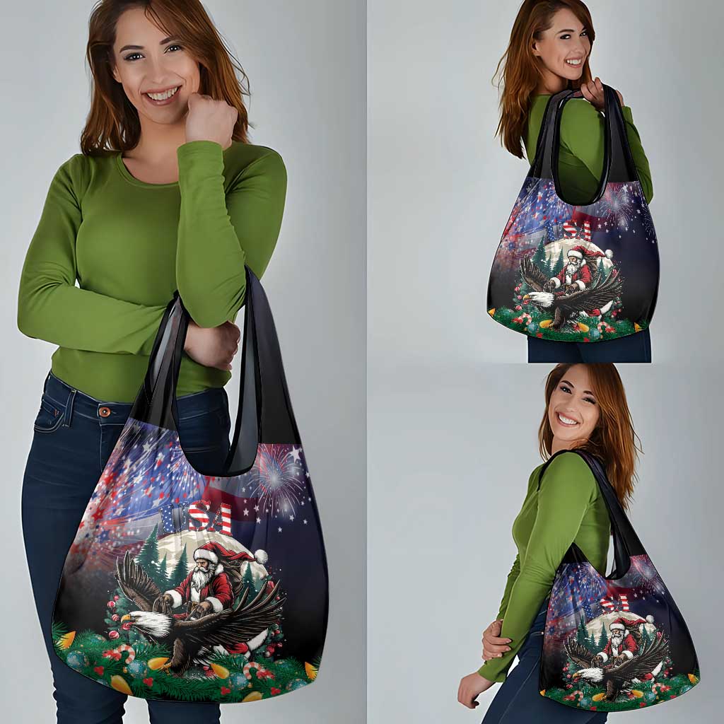 USA Christmas Grocery Bag Santa Claus With Eagle