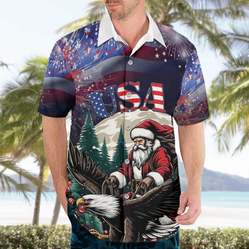 Personalized USA Christmas Hawaiian Shirt Santa Claus With Eagle - Wonder Print Shop