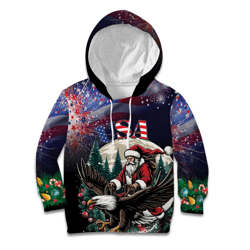 Personalized USA Christmas Kid Hoodie Santa Claus With Eagle - Wonder Print Shop