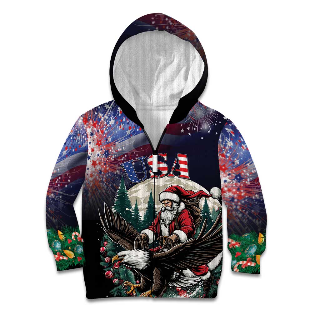 Personalized USA Christmas Kid Hoodie Santa Claus With Eagle - Wonder Print Shop