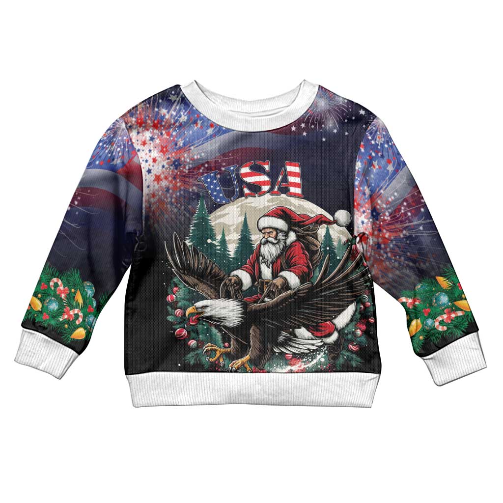 USA Christmas Kid Ugly Christmas Sweater Santa Claus With Eagle - Wonder Print Shop