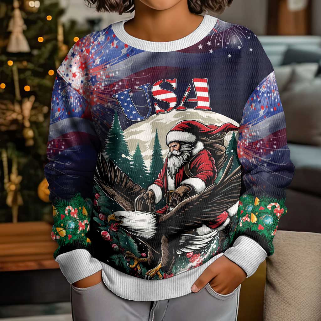 USA Christmas Kid Ugly Christmas Sweater Santa Claus With Eagle - Wonder Print Shop