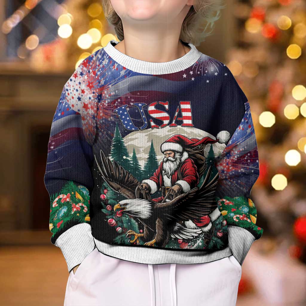 USA Christmas Kid Ugly Christmas Sweater Santa Claus With Eagle - Wonder Print Shop