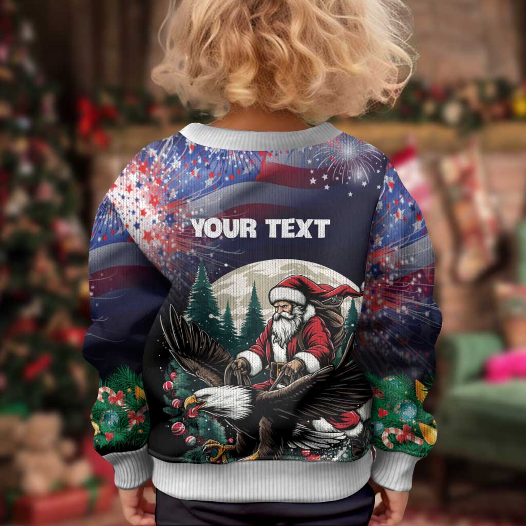USA Christmas Kid Ugly Christmas Sweater Santa Claus With Eagle - Wonder Print Shop