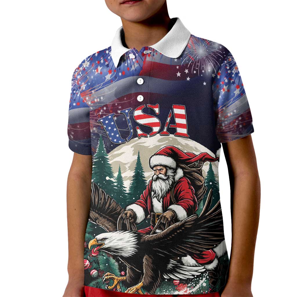 Personalized USA Christmas Kid Polo Shirt Santa Claus With Eagle - Wonder Print Shop