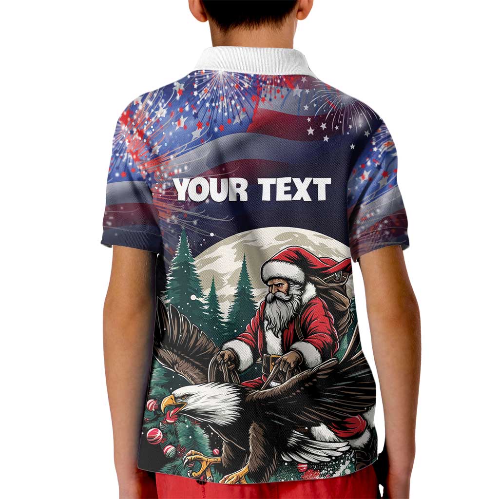 Personalized USA Christmas Kid Polo Shirt Santa Claus With Eagle - Wonder Print Shop