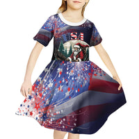 Personalized USA Christmas Kid Short Sleeve Dress Santa Claus With Eagle - Wonder Print Shop