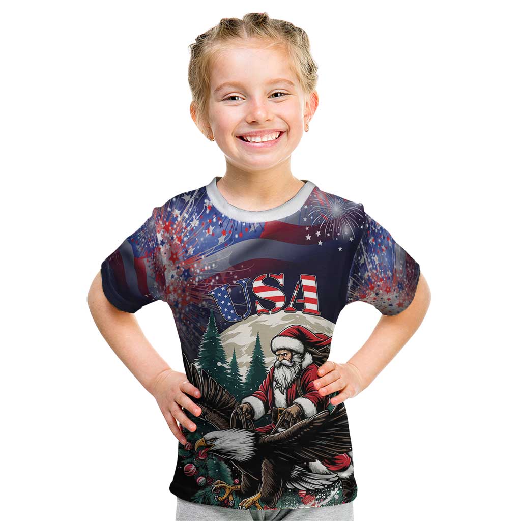 Personalized USA Christmas Kid T Shirt Santa Claus With Eagle - Wonder Print Shop